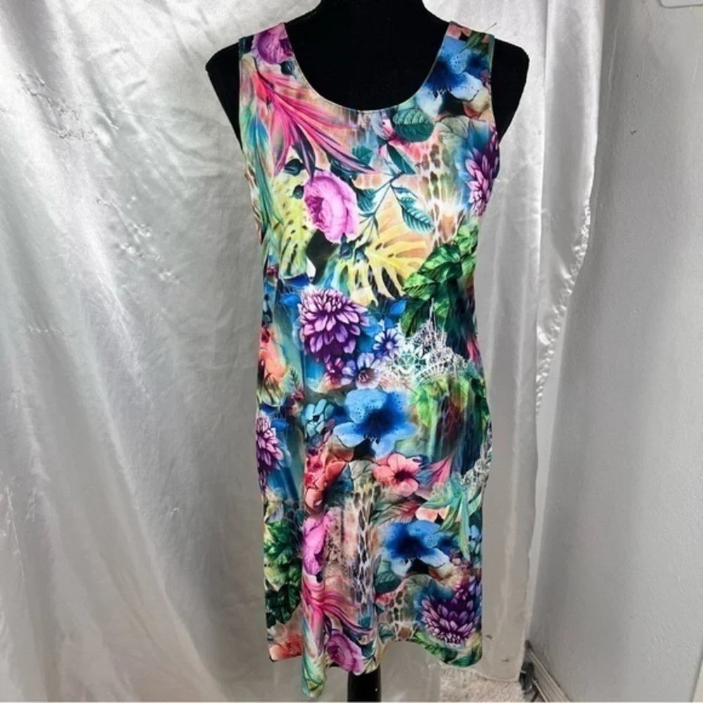 Carmen Marc Valvo Vibrant Floral Knit Sleeveless Dress – Size XS